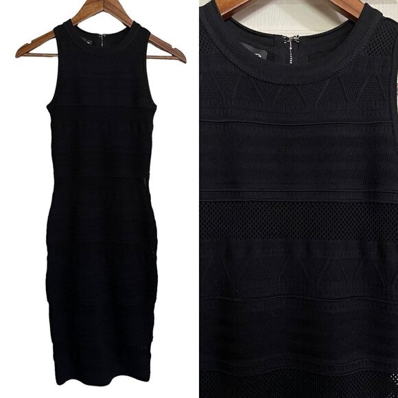 Bebe Womens Black Cutout Knit Bodycon Exposed Zipper Knee Cocktail Dress Small - Picture 1 of 10